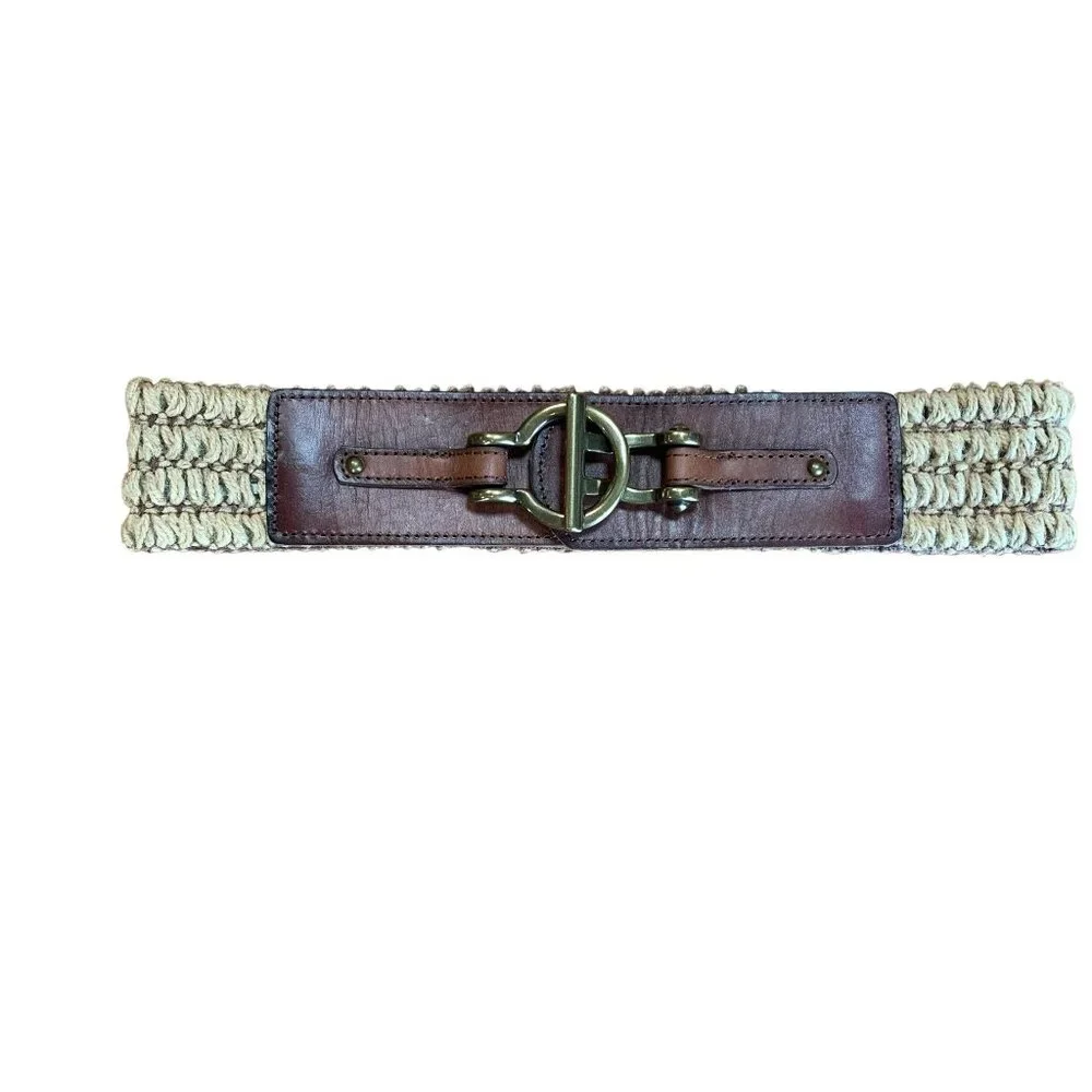 Fossil Leather & Macrame Stretch Belt with Burnished Gold Buckle Womens O/S - Picture 2 of 14